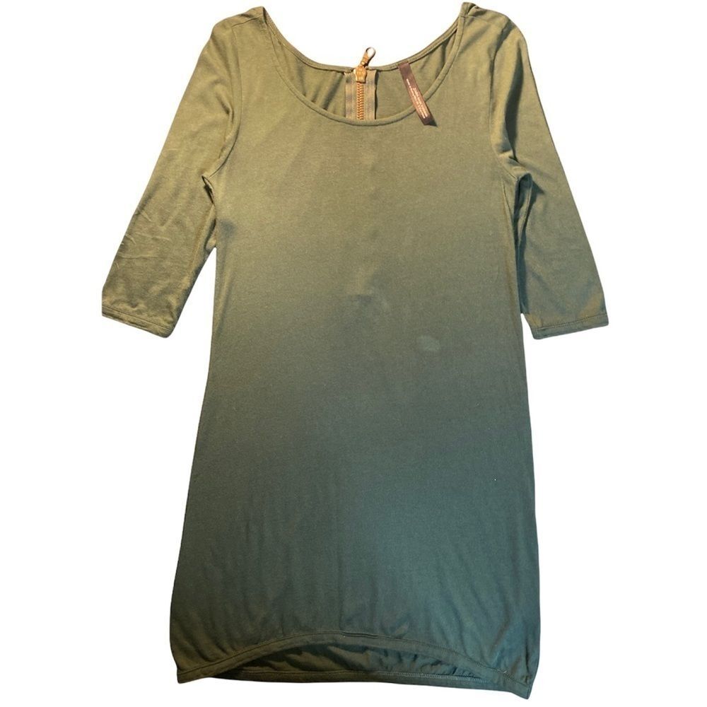 Zara Basic Evening Top mid dress green back zipper boatneck